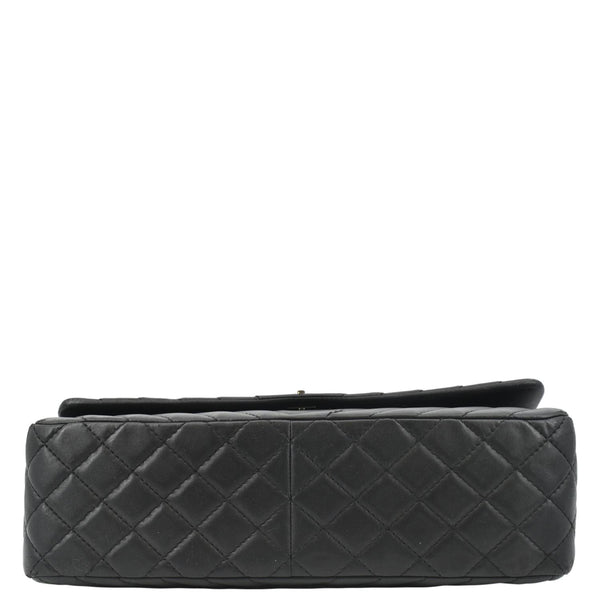 CHANEL Surpique Jumbo Chevron Lambskin Leather Flap Crossbody Bag Black