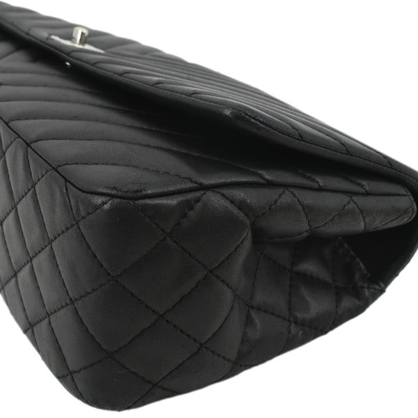 CHANEL Surpique Jumbo Chevron Lambskin Leather Flap Crossbody Bag Black