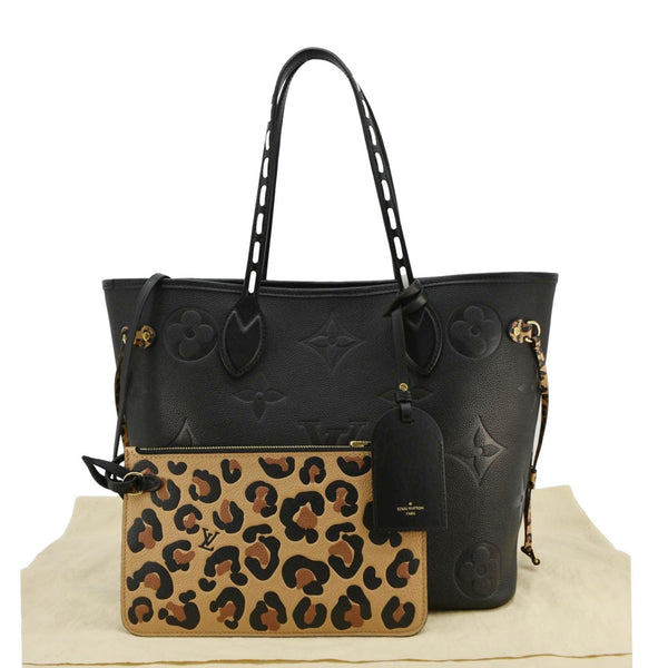LOUIS VUITTON Neverfull MM Wild At Heart Monogram Empreinte Leather Tote Bag Black
