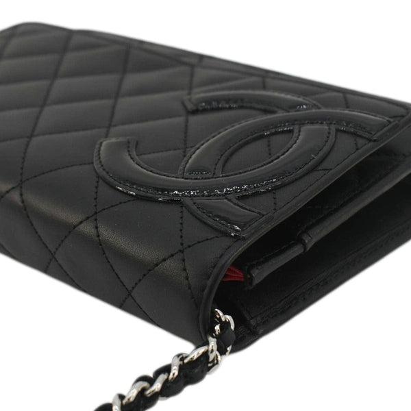 CHANEL Cambon Ligne Wallet On Chain Quilted Leather Clutch Crossbody Bag Black