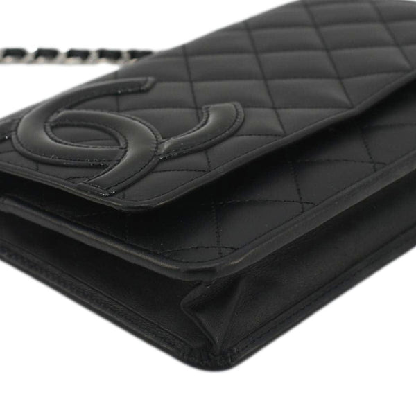 CHANEL Cambon Ligne Wallet On Chain Quilted Leather Clutch Crossbody Bag Black