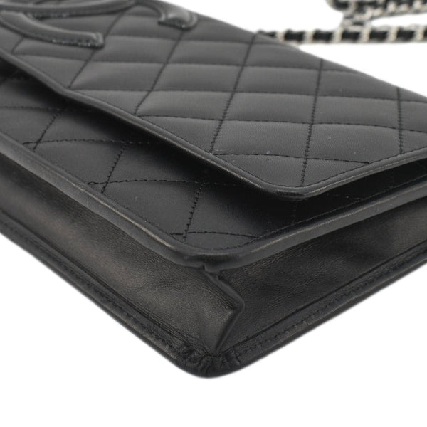 CHANEL Cambon Ligne Wallet On Chain Quilted Leather Clutch Crossbody Bag Black