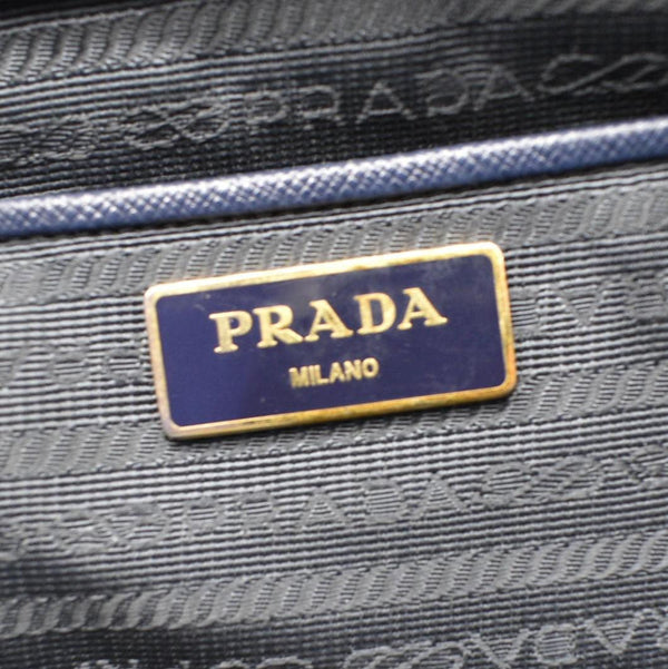 PRADA Galleria Double Zip Saffiano Leather Top Handle Tote Bag Blue