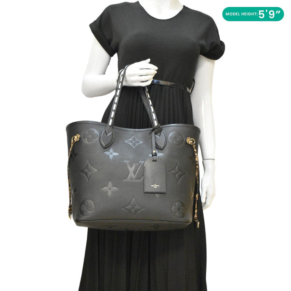 LOUIS VUITTON Neverfull MM Wild At Heart Monogram Empreinte Leather Tote Bag Black