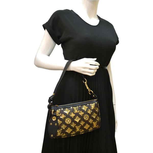 LOUIS VUITTON Mini Pochette Monogram Sequins Eclipse Accessoires Pouch Brown