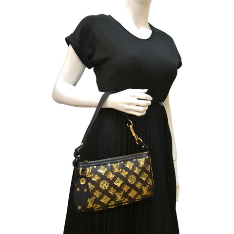 LOUIS VUITTON Mini Pochette Monogram Sequins Eclipse Accessoires Pouch Brown