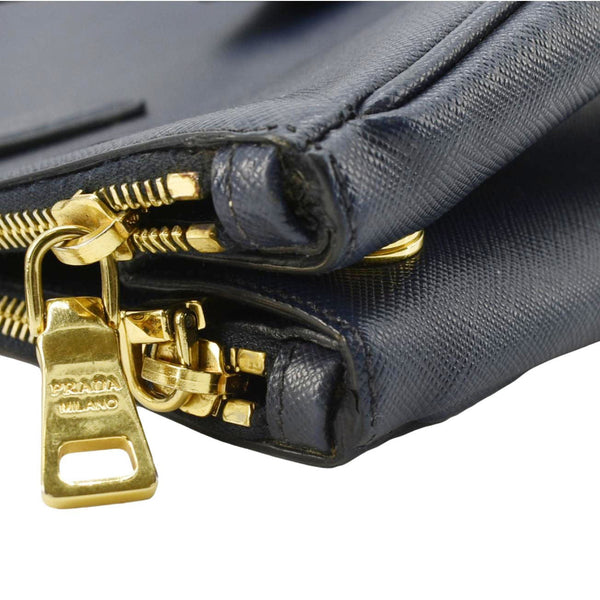 PRADA Galleria Double Zip Saffiano Leather Top Handle Tote Bag Blue