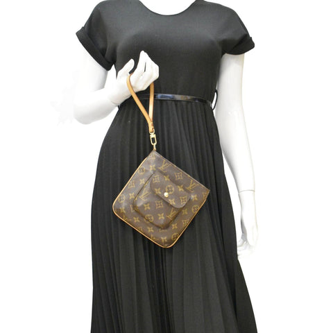 LOUIS VUITTON Partition Monogram Canvas Wristlet Clutch Bag Brown