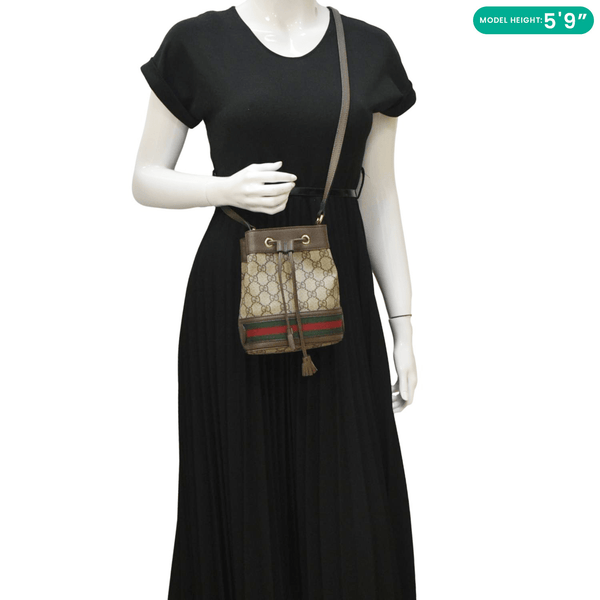 GUCCI Ophidia Mini GG Supreme Crossbody Bucket Bag Beige 550620