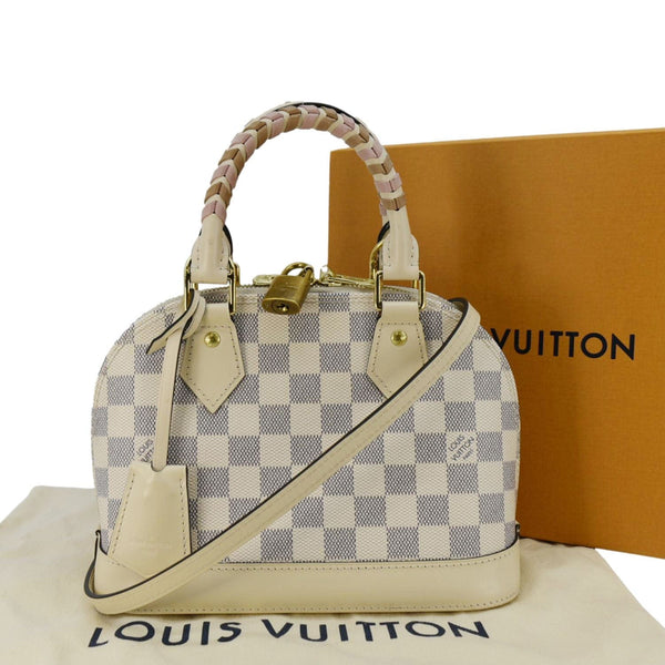 LOUIS VUITTON Alma BB Braided Damier Azur Satchel Bag White