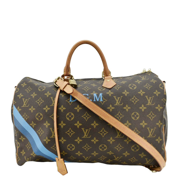LOUIS VUITTON Speedy 40 Bandouliere Heritage Monogram Canvas Travel Bag Blue Clair