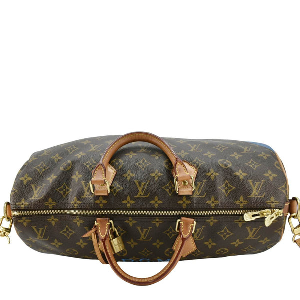 LOUIS VUITTON Speedy 40 Bandouliere Heritage Monogram Canvas Travel Bag Blue Clair