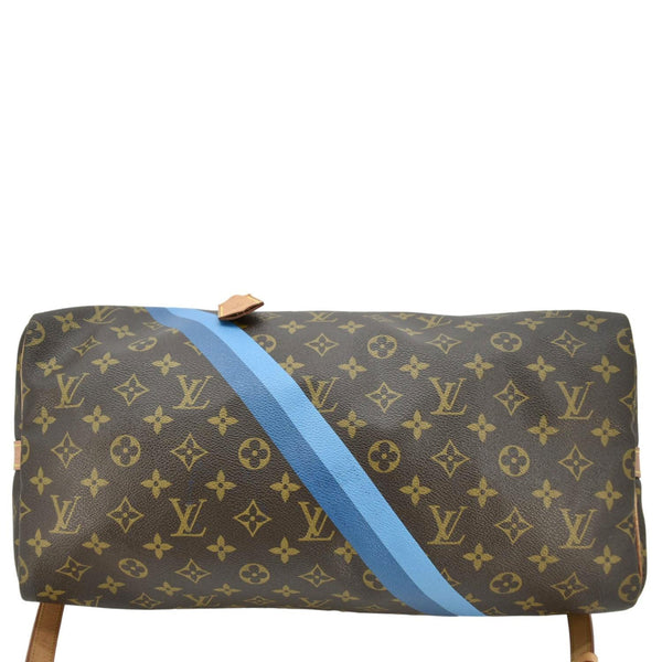 LOUIS VUITTON Speedy 40 Bandouliere Heritage Monogram Canvas Travel Bag Blue Clair
