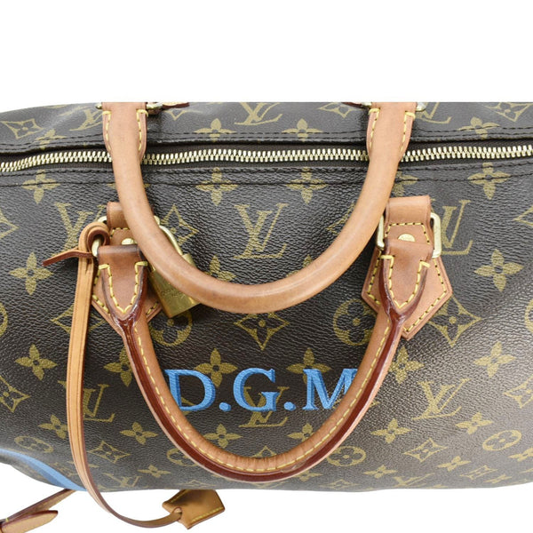 LOUIS VUITTON Speedy 40 Bandouliere Heritage Monogram Canvas Travel Bag Blue Clair
