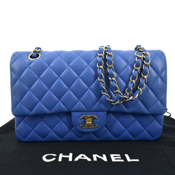 CHANEL Classic Double Flap Quilted Leather Shoulder Bag Blue