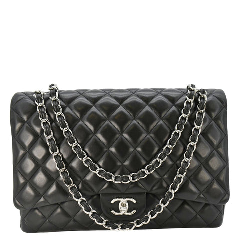 CHANEL Classic Maxi Double Flap Quilted Leather Crossbody Bag Black