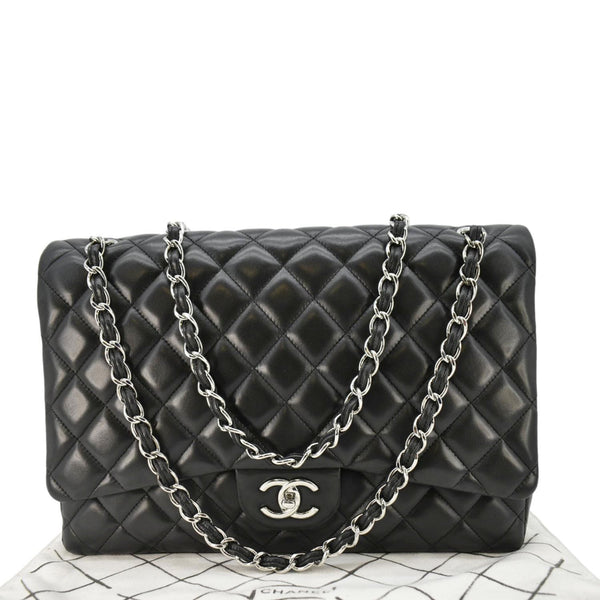 CHANEL Classic Maxi Double Flap Quilted Leather Crossbody Bag Black