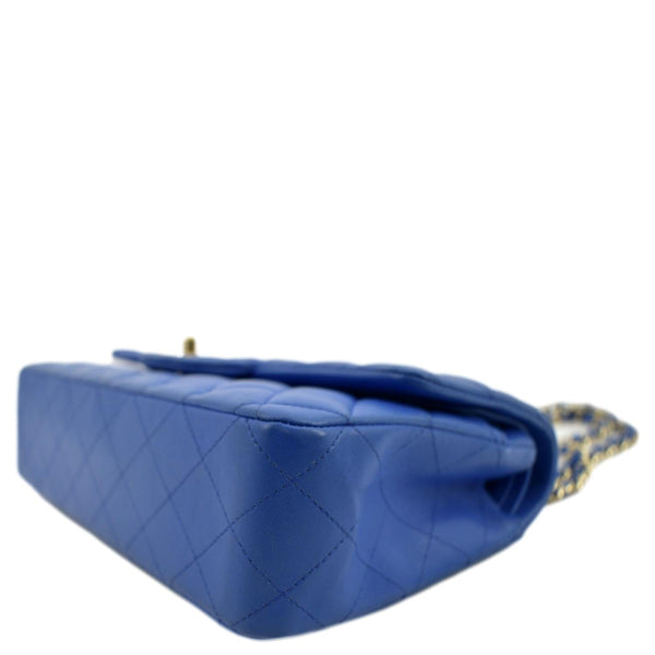 CHANEL Classic Double Flap Quilted Leather Shoulder Bag Blue
