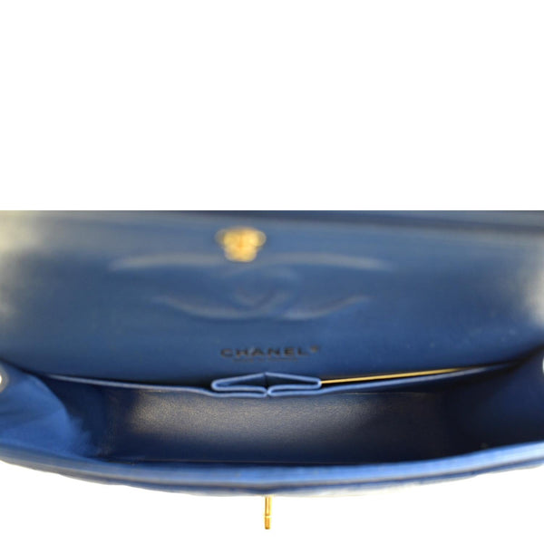 CHANEL Classic Double Flap Quilted Leather Shoulder Bag Blue