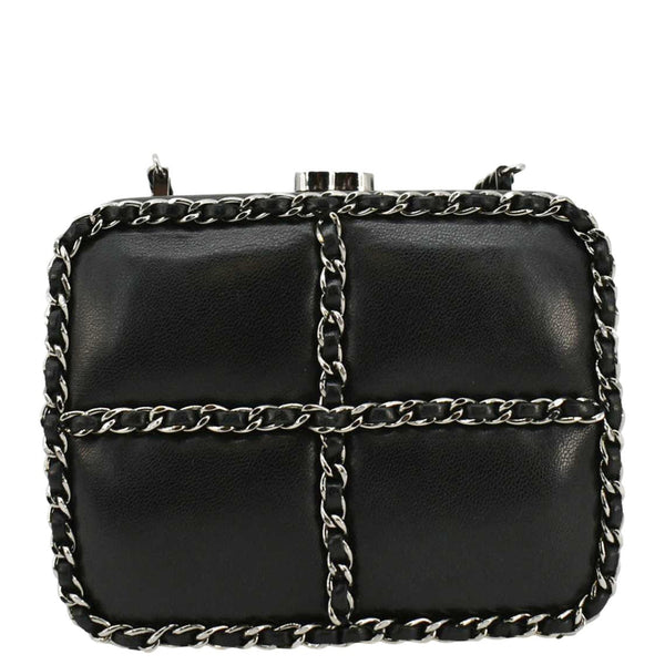 CHANEL Minaudiere Lambskin Leather Chain Clutch Crossbody Black