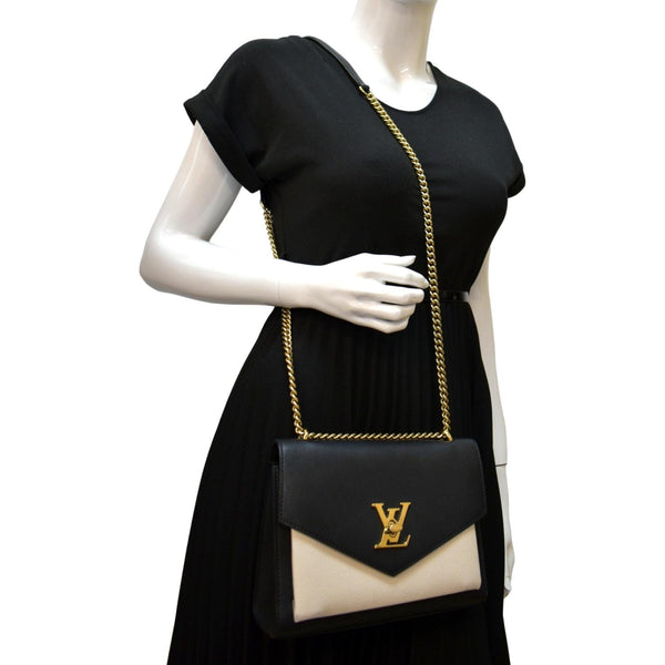 LOUIS VUITTON Mylockme Calf Leather Chain Shoulder Bag Creme