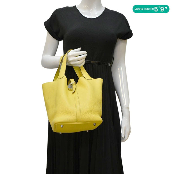 HERMES Picotin Lock 22 Taurillon Clemence Leather Hobo Bag Yellow