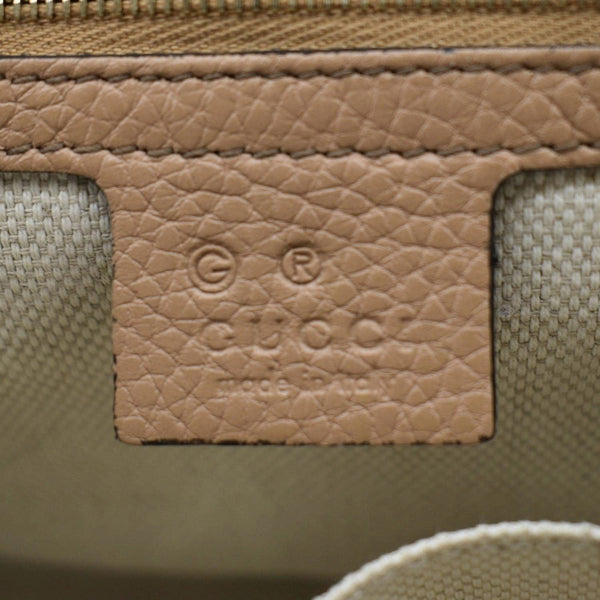 GUCCI Leather Chain Crossbody Bag Rose Beige tag look