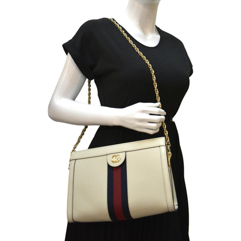 GUCCI Ophidia Small Leather Chain Shoulder Bag White 503877