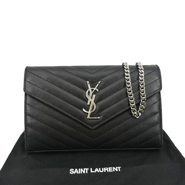 YVES SAINT LAURENT Cassandre Chain Wallet Leather Crossbody Bag Black