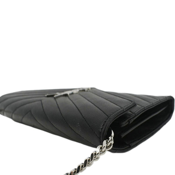 YVES SAINT LAURENT Cassandre Chain Wallet Leather Crossbody Bag Black