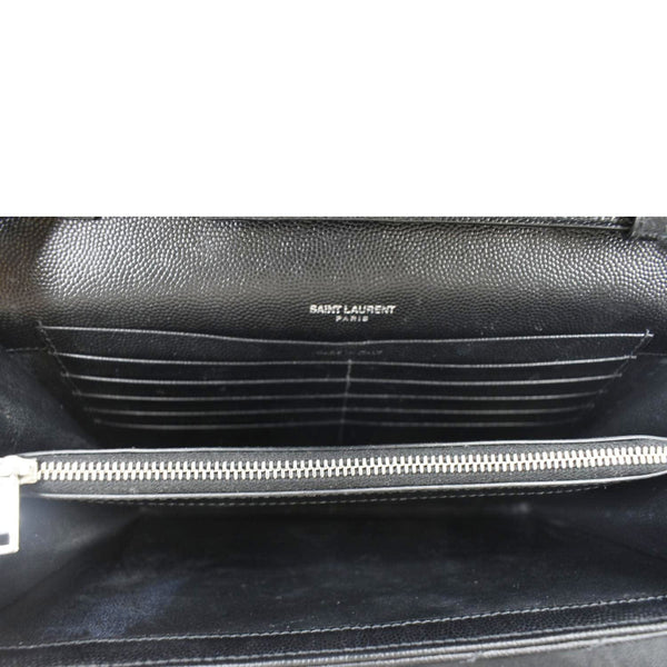 YVES SAINT LAURENT Cassandre Chain Wallet Leather Crossbody Bag Black