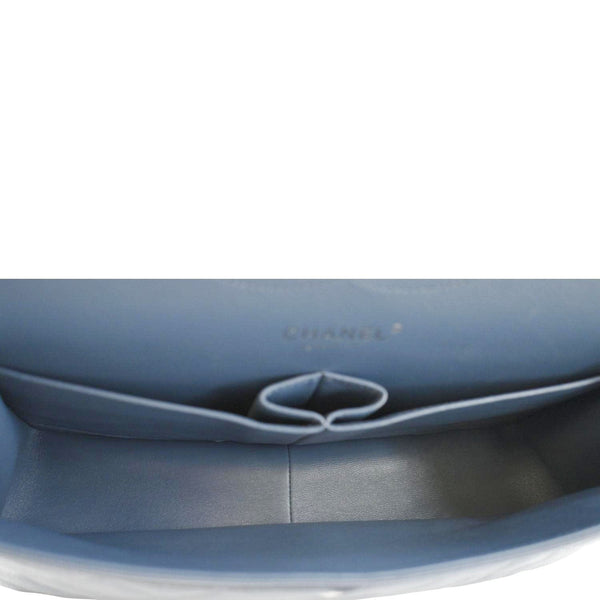 CHANEL Classic Jumbo Double Flap Quilted Caviar Leather Shoulder Bag Blue