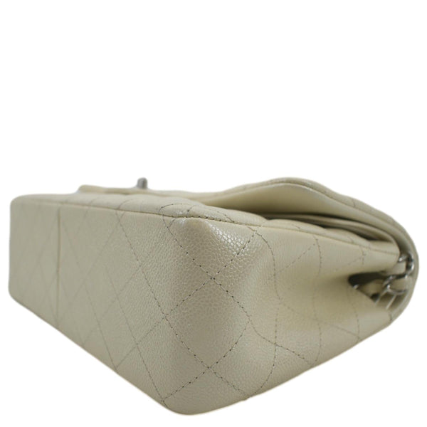 CHANEL Classic Double Flap Quilted Leather Shoulder Bag Ivory