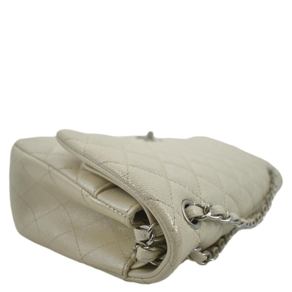 CHANEL Classic Double Flap Quilted Leather Shoulder Bag Ivory