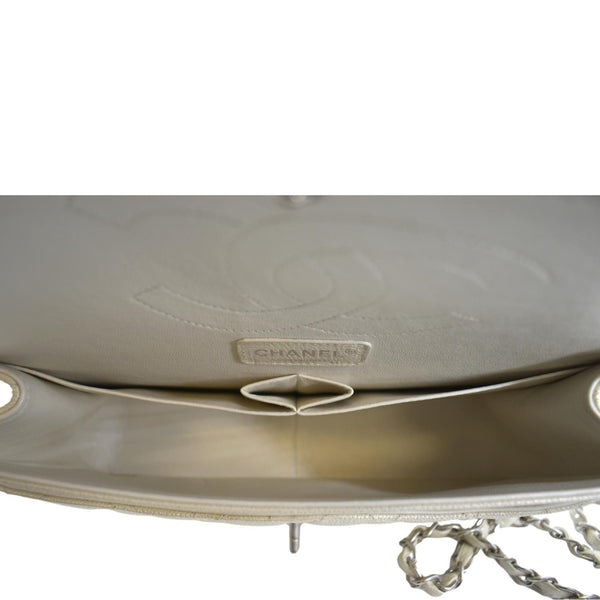 CHANEL Classic Double Flap Quilted Leather Shoulder Bag Ivory