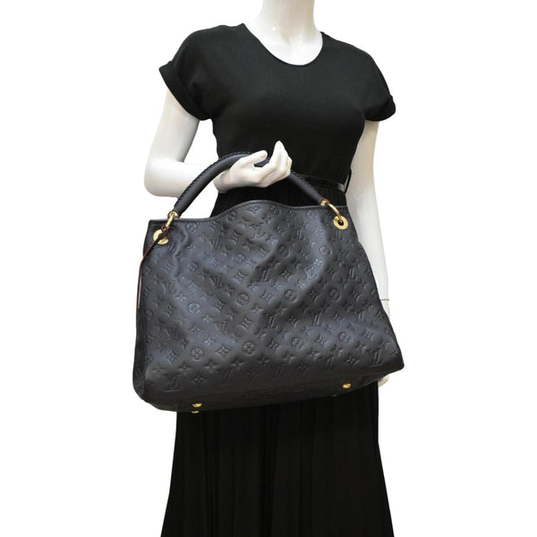 LOUIS VUITTON Artsy MM Monogram Empreinte Leather Shoulder Bag Navy Blue