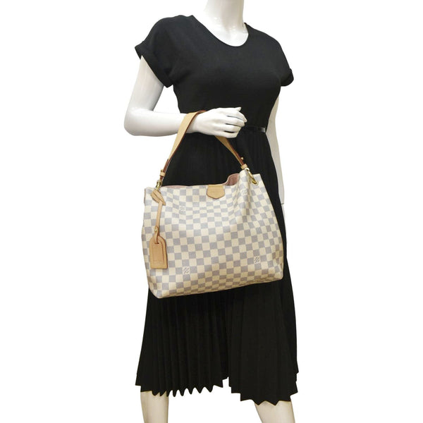 LOUIS VUITTON Graceful PM Damier Azur Shoulder Bag White