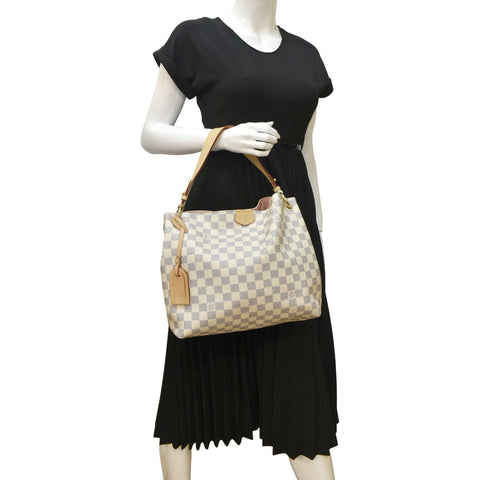 LOUIS VUITTON Graceful PM Damier Azur Shoulder Bag White