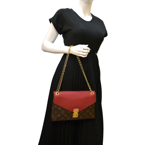 LOUIS VUITTON Pallas Chain Monogram Canvas Crossbody Bag Cherry