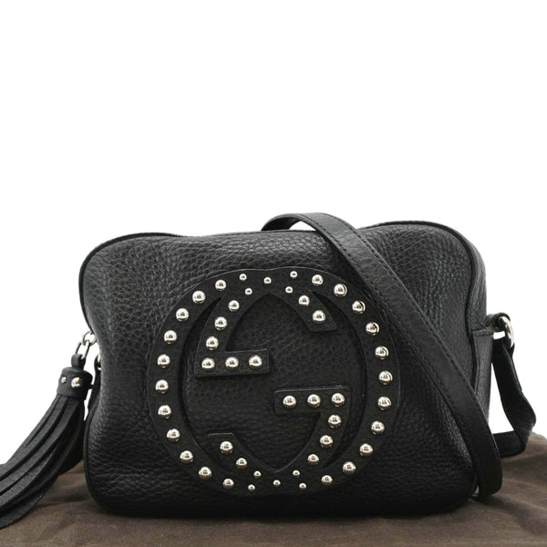 GUCCI Soho Disco Studded Leather Crossbody Bag Black 308364