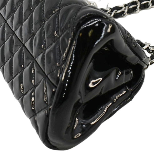 CHANEL Just Mademoiselle Bowling Small Quilted Patent Leather Shoulder Bag Black