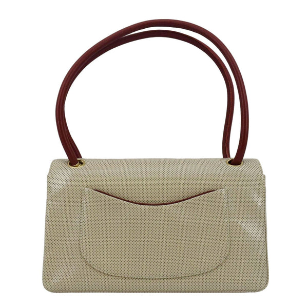 CHANEL Vintage Flap Top Handle Beige Leather Shoulder Bag with back view