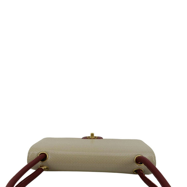 CHANEL Vintage Flap Top Handle Beige Leather Shoulder Bag with land scape view