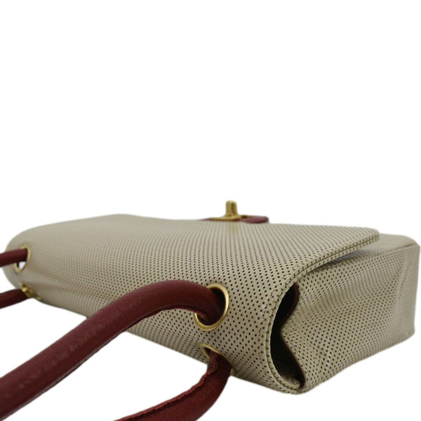 CHANEL Vintage Flap Top Handle Beige Leather Shoulder Bag with right side view