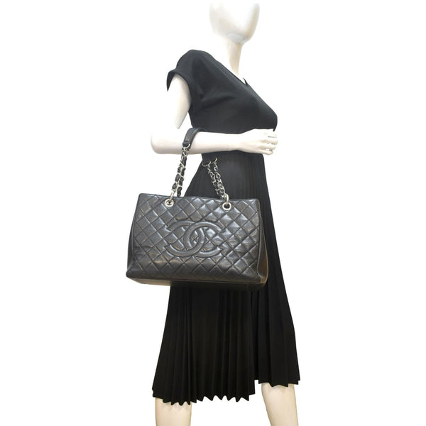 CHANEL Grand Shopping Quilted Leather GST Tote Bag Black
