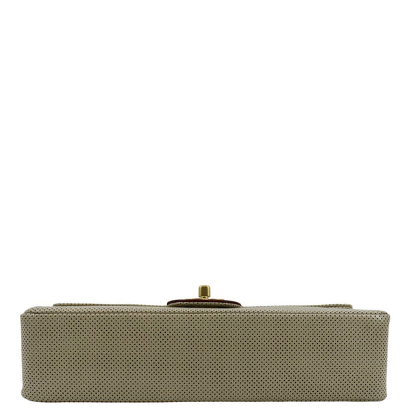 CHANEL Vintage Flap Top Handle Beige Leather Shoulder Bag with lower view