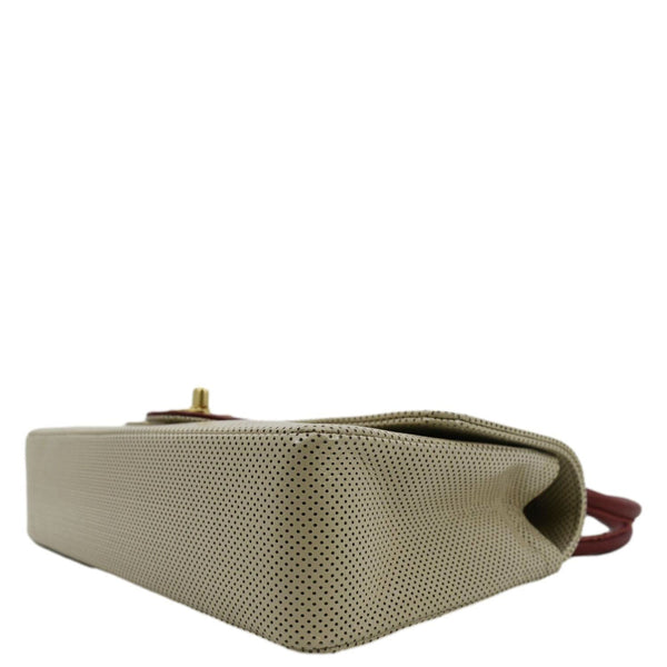 CHANEL Vintage Flap Top Handle Beige Leather Shoulder Bag with lower side left view