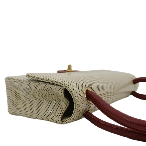 CHANEL Vintage Flap Top Handle Beige Leather Shoulder Bag with left side view\