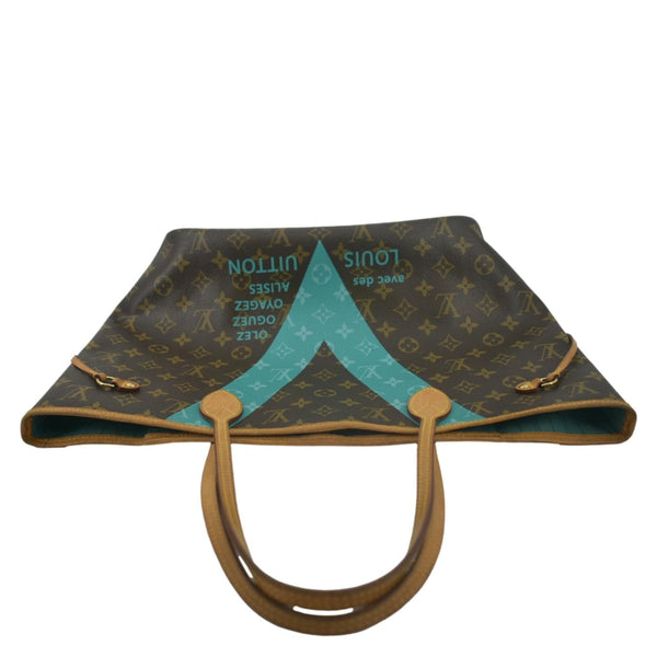 LOUIS VUITTON Limited Edition V Neverfull MM Monogram Canvas Tote Bag Turquoise