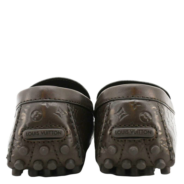 LOUIS VUITTON Hockenheim Moccasin Monogram Leather Loafers Brown US 9